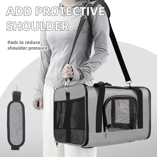 Miniatura 9 de ROYPET Transportador para gatos, bolsa portátil para mascotas para gatos y perros pequeños, bolsa plegable de malla suave y a prueba de arañazos Gris