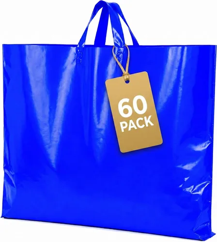 Bolsas de compras de plástico grandes de 19 x 15 pulgadas con asas, bolsas de compras extra grandes para boutique de pequeñas empresas, tiendas Azul