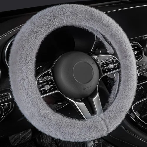 Miniatura 12 de LACDL Fundas mullidas de invierno para volante de automóvil, para mujer, cálida y bonita funda para volante de automóvil para sedán, SUV, súper Negro