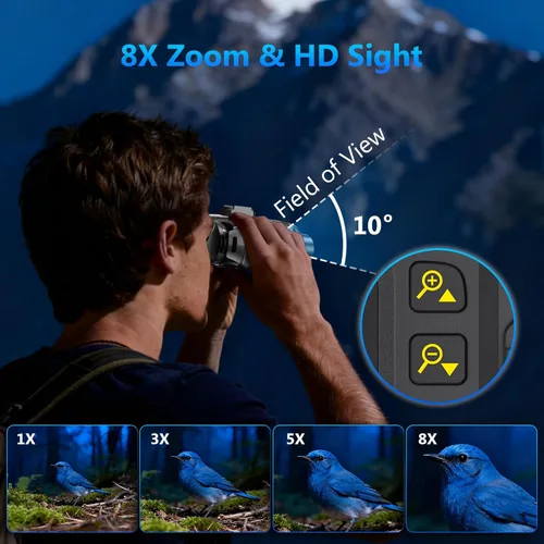 Miniatura 6 de Gafas de visión nocturna montadas en la cabeza, prismáticos 4K Zoom 8X 850nm Stealth IR para toda la observación negra, regalo de caza manos libres