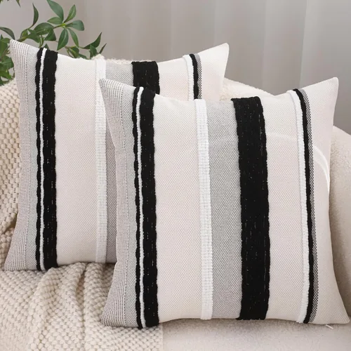 Miniatura 34 de Juego de 2 fundas de almohada bohemias de 18 x 18 pulgadas, fundas de almohada decorativas de felpilla con patrón de granja para decoración del hogar