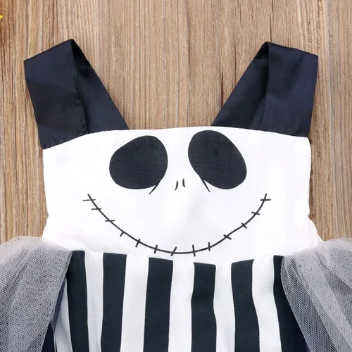 Miniatura 4 de Mameluco de sonrisa de Halloween para bebé recién nacida, traje de halter con lazo, vestido tutú