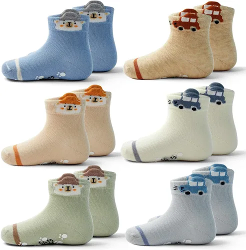 Moon Tree Calcetines antideslizantes para bebés y niñas, calcetines de rodilla con puños para bebés, calcetines antideslizantes de algodón
