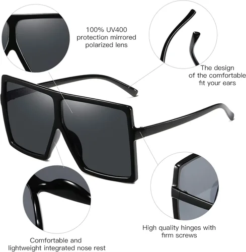 Miniatura 4 de Gafas de sol de 3 piezas para mujer y hombre, montura grande, gafas retro cuadradas