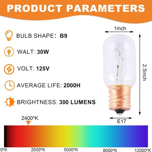 Miniatura 2 de Wadoy Bombilla de microondas compatible con LG, Frigidaire, Kenmore, Whirlpool, GE Range Microondas, 6912W1Z004B 125V 30W E17, bombilla de repuesto