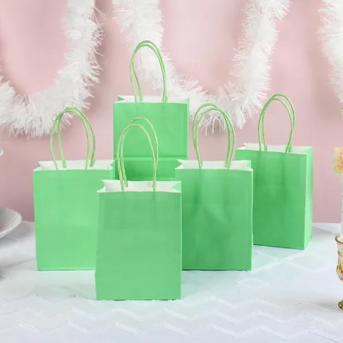 Miniatura 4 de DjinnGlory Paquete de 60 mini bolsas de regalo de papel verde con asas para cumpleaños, bodas, baby shower, regalos de fiesta, pequeñas bolsas