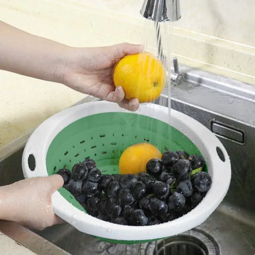 Miniatura 6 de QiMH Colador plegable y escurridor, 5 cuartos (1.25 gal) de capacidad, libre de BPA y apto para lavavajillas, escurridor plegable de silicona
