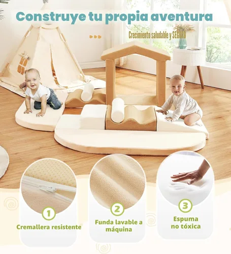 Miniatura 5 de Elftopia Juego de 10 bloques de espuma para escalar con rampa y escaleras para niños pequeños, juego de gimnasio de espuma suave, juguetes