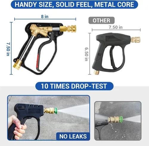 Miniatura 2 de MEKOH Pistola de lavado a presión corta, pistola rociadora de alta potencia de 4000 PSI, pistola de espuma de 10.5 GPM con conexión rápida de 3/8