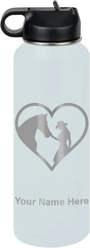 Miniatura 15 de LaserGram Botella de agua personalizada, corazón de vaquera de caballo, acero inoxidable de doble pared aislada al vacío con popote superior, regalo