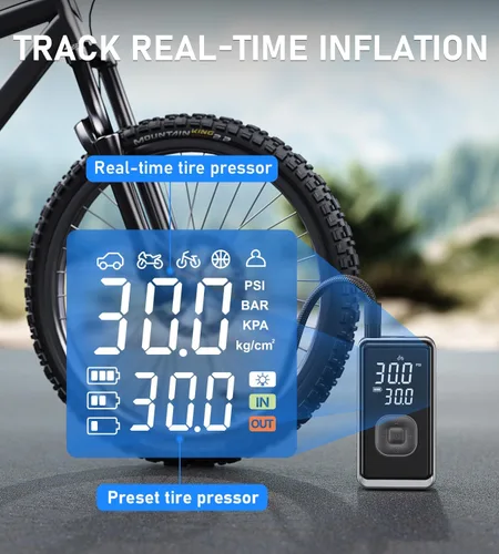 Miniatura 4 de Inflador de neumáticos portátil, compresor de aire, mini bomba de aire inalámbrica de 150 PSI con presión digital, bomba de bicicleta, inflador