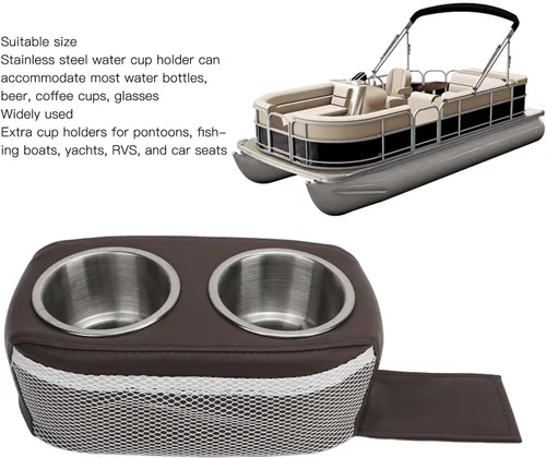 Miniatura 2 de Portavasos para barco, organizador portátil para barco con doble soporte de acero inoxidable, soporte doble para bebidas de pontón impermeable
