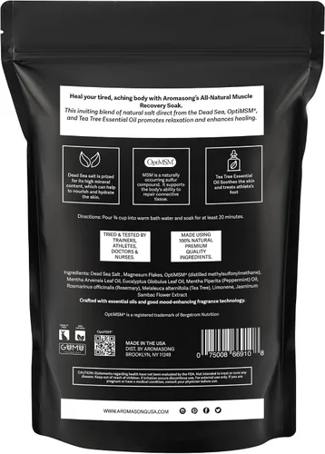 Miniatura 8 de Aromasong Baño de recuperación muscular de 3 libras, sal de baño natural con sal del mar muerto, MSM puro, copos de magnesio y aceites esenciales