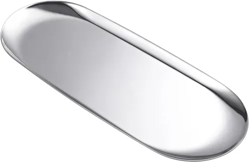 Miniatura 8 de Bandeja ovalada dorada de acero inoxidable (11.8 pulgadas de largo x 4.8 pulgadas de ancho) – Mini bandeja de mesa auxiliar para joyas, cosméticos