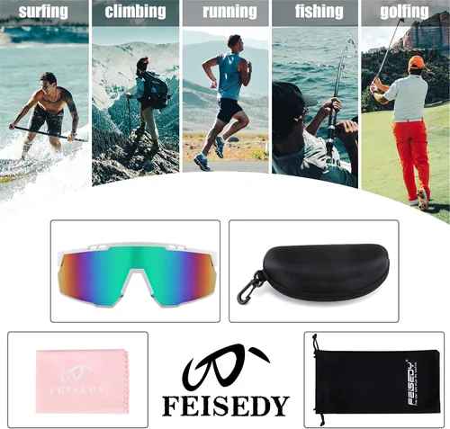 Miniatura 6 de FEISEDY Gafas de sol deportivas para hombres y mujeres, protección UV400, gafas de ciclismo, golf, béisbol, conducción, pesca, B0022 Lente espejo