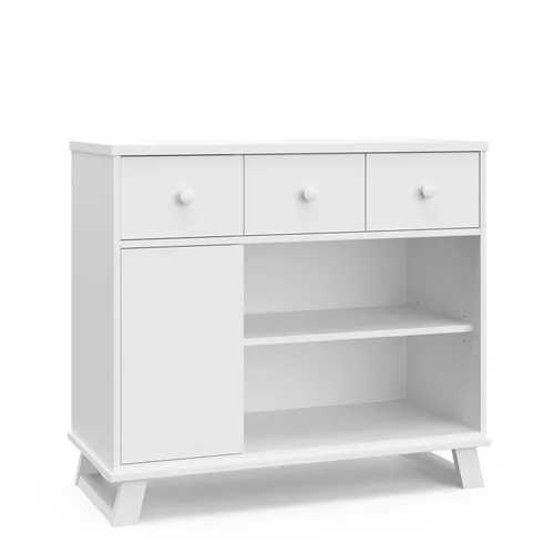 Miniatura 3 de Storkcraft - Cómoda de cambiador para guardería moderna (blanco con blanco) – Certificado Gold GREENGUARD, cómoda para guardería, cambiador