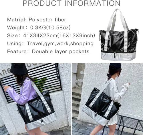 Miniatura 2 de fancyfree Bolsa de doble capa, bolsa de viaje grande con compartimento inferior para zapatos, bolsa de lona ideal para mujeres y hombres