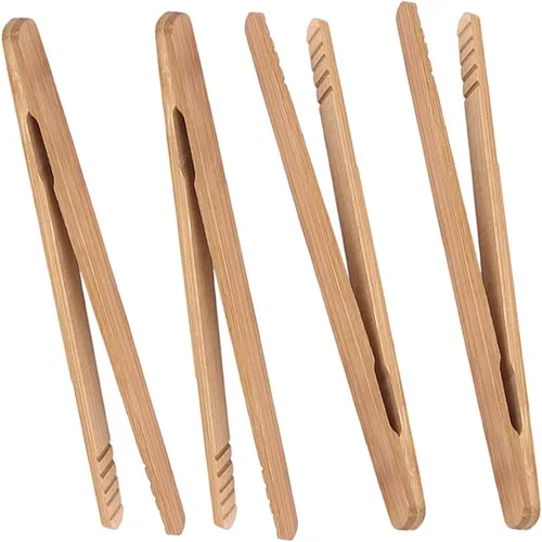 Miniatura 8 de Pinzas de bambú para tostadas, mini pinzas de cocina de madera de 7 pulgadas con diseño antideslizante, ideal para servir alimentos/tostadoras/pan