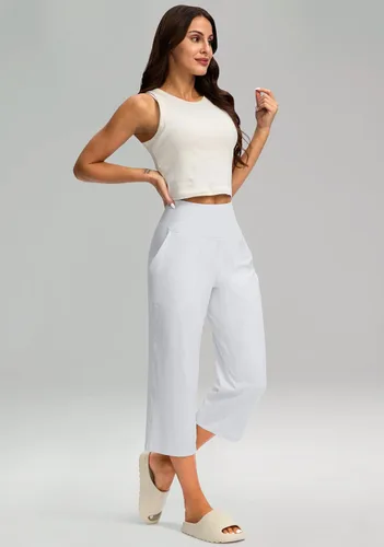 Miniatura 4 de G Gradual Capris para mujer, pantalones de yoga de pierna ancha con bolsillos, cintura alta, pantalones de mujer
