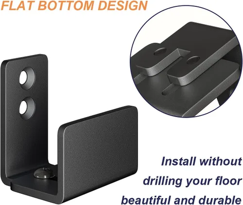 Miniatura 3 de SMARTSTANDARD Guía de piso de puerta de granero ajustable en forma de U, guía inferior flexible para montaje en la pared, material de acero Negro