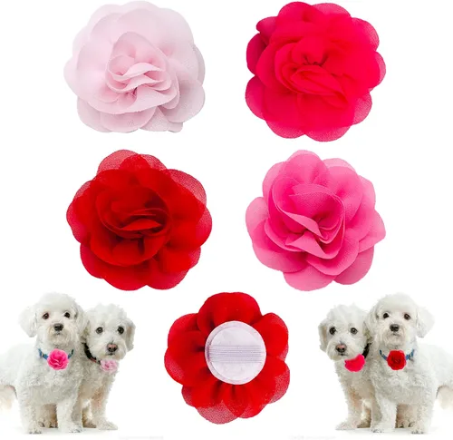 Miniatura 11 de PET SHOW Dijes de flores para perros pequeños de San Valentín, accesorios para perros medianos y grandes, gatos, cachorros, conejos, cerdos, lazos