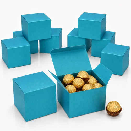 Quotidian Aqua - Cajas de regalo plegables grandes de papel italiano perlado vintage con purpurina con tapas, 4 x 4 x 4 pulgadas (3.9 x 3.9 x 3.9