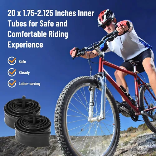 Miniatura 2 de 6 piezas de tubo interior de bicicleta de 20/24/26x1.75/1.95/2.0/2.1/2.125" con 2 palancas de neumáticos y 2 correas de protección con válvula