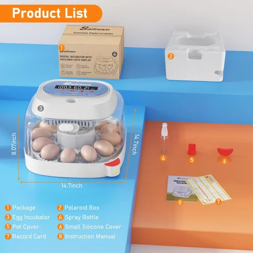 Miniatura 9 de Sailnovo 12 incubadoras de huevos para incubar huevos, incubadora de huevos con giro automático de huevos, control de temperatura, pantalla