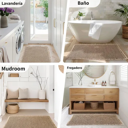 Miniatura 8 de Tapete de baño estilo gofre, tapete de baño bohemio, antideslizante, lavable, súper absorbente y de secado rápido, tapetes de baño pequeños, Caqui