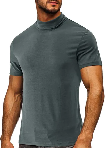 Tops Verano para Hombres Camisetas Manga Corta Cuello Alto a la Moda ropa Lisa básica Camisetas viaje tipo túnica