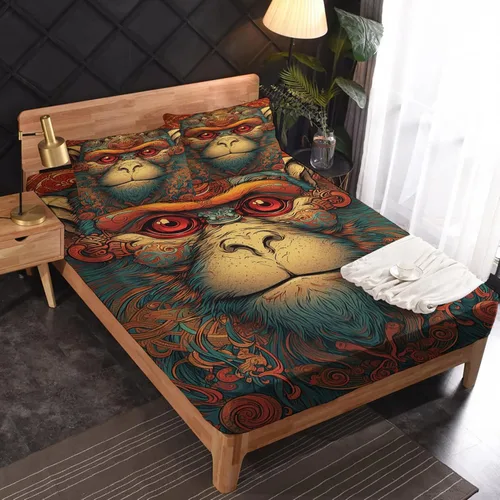 Miniatura 24 de Juego de sábanas de tamaño King, sábanas de conejo, sábanas de microfibra y fundas de almohada de 4 piezas, juego de sábanas con estampado colorido