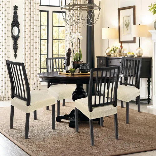 Miniatura 4 de SearchI Juego de 6 fundas elásticas de asiento para sillas de comedor, suaves, extraíbles y lavables, para sillas de comedor, protector de asiento