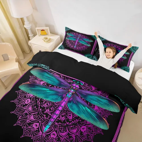 Miniatura 19 de Erosebridal Juego de ropa de cama bohemio con sol y luna, funda de edredón hippie de 3 piezas, colorida funda de edredón teñida anudada, funda