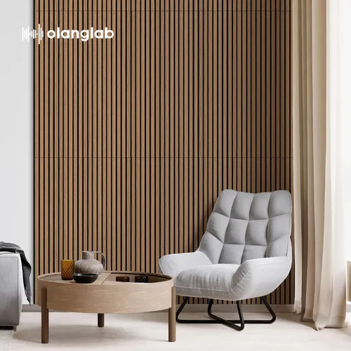 Miniatura 7 de Olanglab Paquete de 4 paneles de pared de madera acústica, paneles de pared de listones de madera con amortiguación de sonido, 23.6 x 47.2 pulgadas