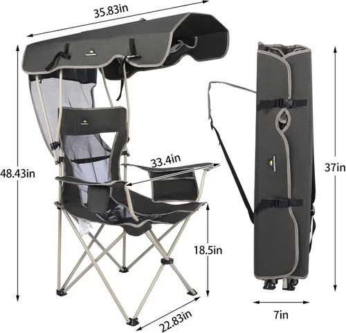 Miniatura 2 de Silla de playa con toldo – Silla plegable al aire libre con toldo de protección solar completa – Ideal para camping, césped, deportes, picnic