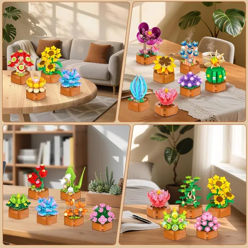 Miniatura 9 de CUBIMANA Juego de 24 flores y suculentas, 2160 piezas, colección botánica de 0.142 in, kit de mini flores para decoración del hogar, juguetes