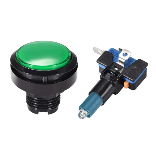 Miniatura 2 de uxcell Botón pulsador de juego 1.811 in redondo 12V LED iluminado interruptor de botón con micro interruptor para videojuegos arcade azul 2 unids