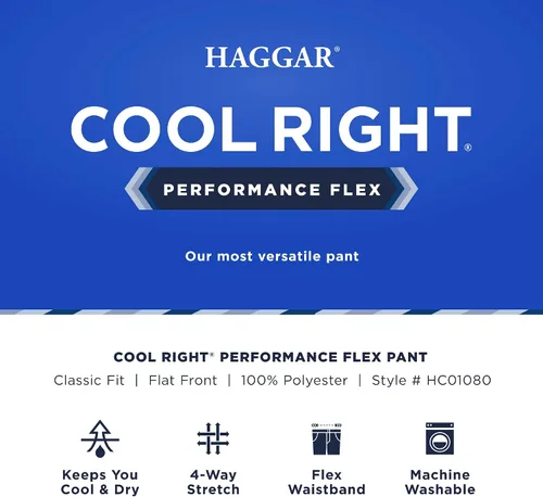 Miniatura 5 de Haggar Hombre Cool Right Performance Flex Solid Classic Fit Pantalón de parte delantera plana