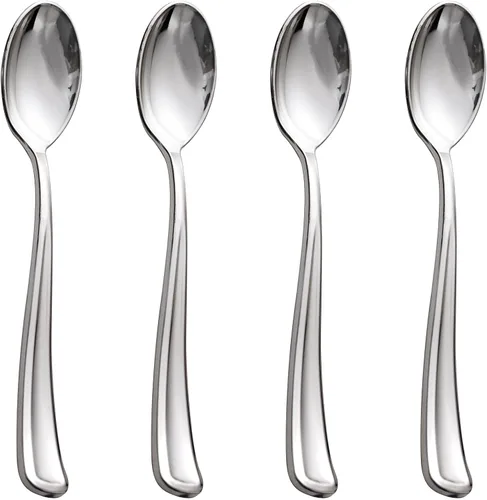 WDF Paquete de 100 cucharas de plástico plateadas desechables, cucharas plateadas de 6.9 pulgadas, cucharas de plástico resistentes, modernas