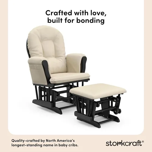 Miniatura 3 de Storkcraft Deslizador de Aro Premium y Otomana (Negro con Beige) — Certificado GREENGUARD Gold, Artesanía de Madera Sólida, Prácticos Bolsillos