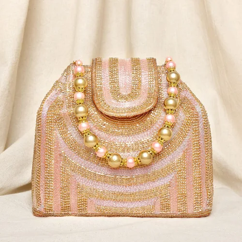 Miniatura 6 de Aheli Potli - Bolsas de noche para mujer, bolso de mano étnico para novia con cordón (P59C), Oro Rosa