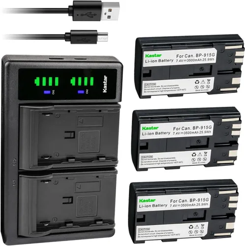 Kastar Paquete de 3 baterías BP-915G y cargador USB LTD2 compatible con Canon C2, FV1, DM-MV1, DM-MV10, DM-MV20, E1, E2, E30, E65AS, EOS C100, C100