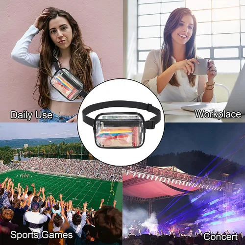 Miniatura 7 de Riñoneras transparentes, bolsa de cintura transparente aprobada para estadios con 3 bolsillos con cremallera, bolsa ligera con correa ajustable