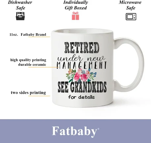 Miniatura 6 de Fatbaby Regalos de jubilación para mujeres, taza de café con texto en inglés "Retirement Under New Management" para ver a los nietos, taza de café
