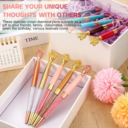 Miniatura 5 de CHENGU 12 bolígrafos con corona de diamantes de cristal, diamantes de imitación de metal con diamantes de imitación de tinta de escritura multicolor