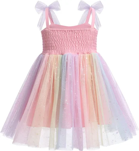 Miniatura 2 de Vestido tutú de verano para niñas pequeñas, sin espalda, vestido de princesa para fiesta de cumpleaños, lentejuelas con volantes, tul con lazo