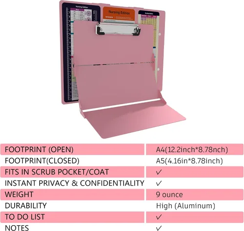 Miniatura 4 de Portapapeles de enfermería Edición de enfermería – 3 capas de aluminio plegable para enfermería Portapapeles de enfermería Esenciales