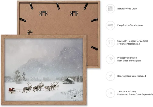Miniatura 2 de Poster Master Póster Vintage de Vacaciones - Impresión Retro de Navidad - Regalo para Artista, Amigo - Papá Noel en Trineo de Renos, Invierno, Nieve