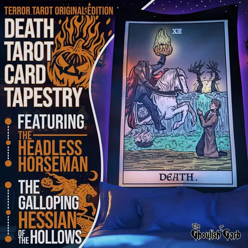 Miniatura 2 de Tapiz de cartas del tarot de la muerte, jinete sin cabeza, La leyenda del somnoliento hueco, gótico, Halloween, decoración para colgar en la pared