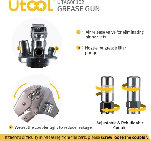 Miniatura 5 de UTOOL Pistola de engrase, kit de pistola de engrase resistente de 8000 PSI con capacidad de 14 onzas, manguera flexible de resina de 18 pulgadas, 2